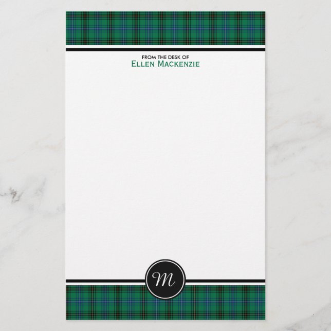 Papelería Monograma Henderson Clan Tartan Green y Blue (Anverso)