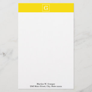 Papelería Monograma inicial amarillo con marco blanco