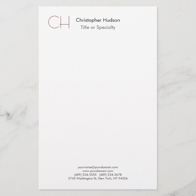 Papelería Monograma inicial Minimalista moderno sencillo (Anverso)