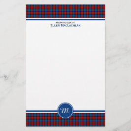 Papelería Monograma MacLachlan Tartán rojo y azul plastifica