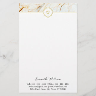 Papelería Monograma Marble Elegante Estacionamiento de Oro B