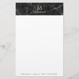 Papelería monograma masculino de mármol negro