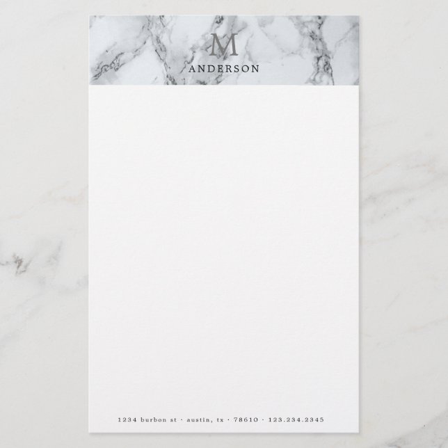 Papelería monograma masculino de mármol plateado (Anverso)