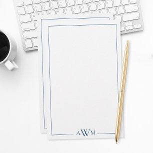Papelería Monograma Minimalista Azul De Tres Letras