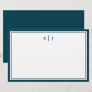 Papelería Monograma minimalista de dos bordes azul teal