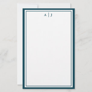 Papelería Monograma minimalista de dos bordes azul turquesa