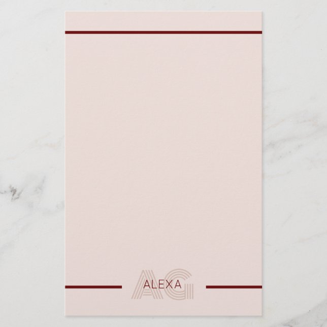 Papelería Monograma moderno de beige y vino (Anverso)