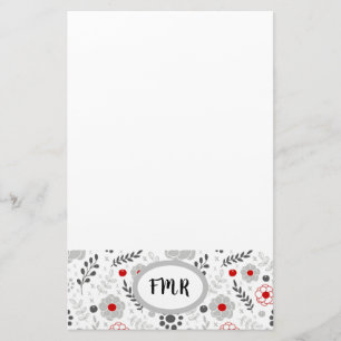 Papelería Monograma moderno de floración roja gris
