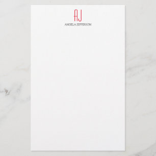 Papelería Monograma moderno simple blanco rojo