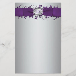 Papelería Monograma morado, plateado Boda floral