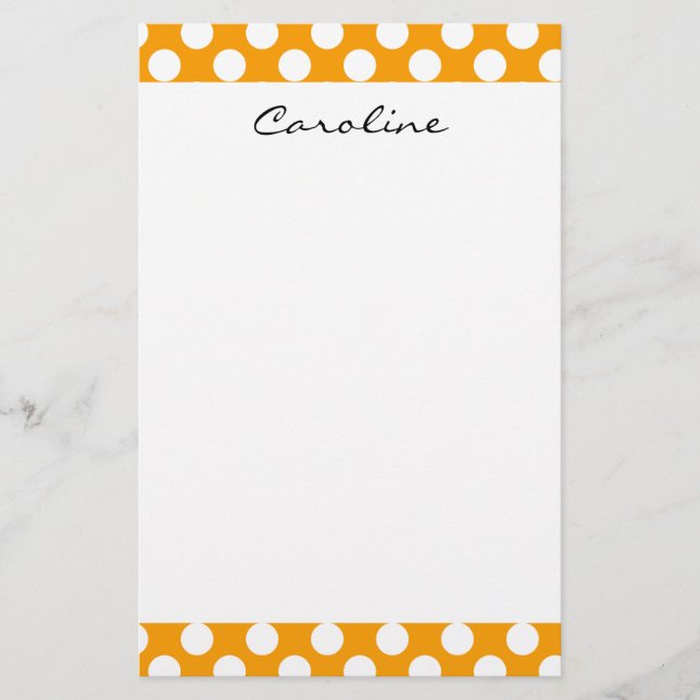 Papelería Monograma Naranja White Trendy Diversión Polka Pat (Anverso)