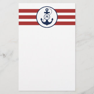 Papelería Monograma náutico rojo del ancla