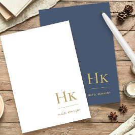 Papelería Monograma Navy simple Oro Azul Personalizado