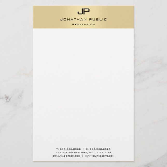 Papelería Monograma Oro Y Blanco Moderno Modelo Elegante (Anverso)