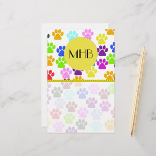 Papelería Monograma - Papas de perro, huellas de pata - Verd