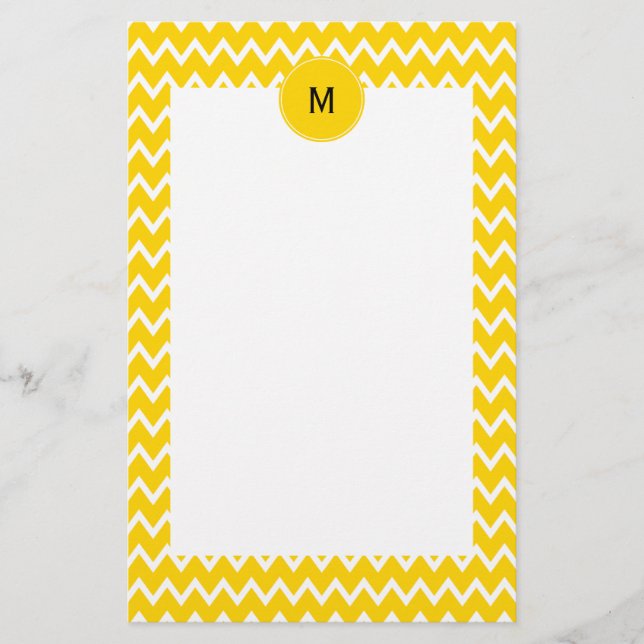 Papelería Monograma Patrón de zigzag amarillo y blanco (Anverso)