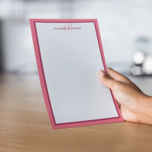 Papelería Monograma personalizado con iniciales de nombre ro (Custom Personalized Name Monogram Initials Magenta Stationery)