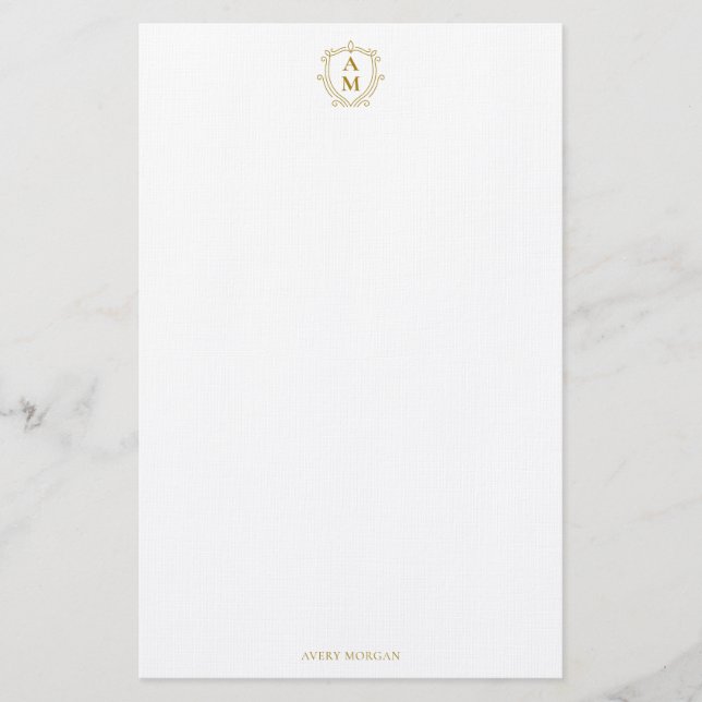Papelería Monograma real Escudo de lujo oro personalizado (Anverso)