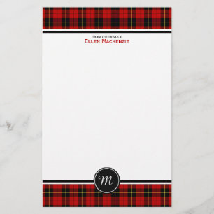 Papelería Monograma rojo clásico de la tela escocesa del