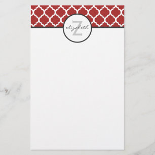 Papelería Monograma rojo de Quatrefoil