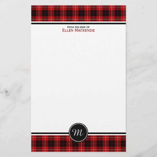 Papelería Monograma rojo y negro de Cunningham (Anverso)