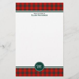 Papelería Monograma rojo y verde del tartán de la familia d