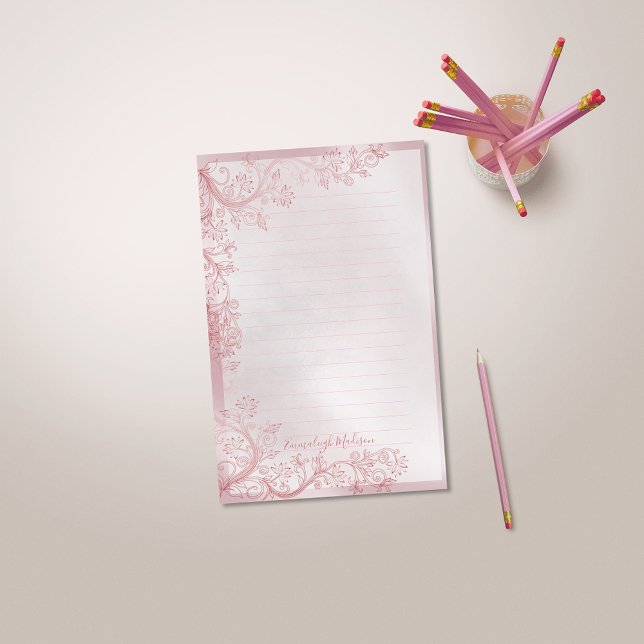 Papelería Monograma rosa con lino ornamental (Subido por el creador)