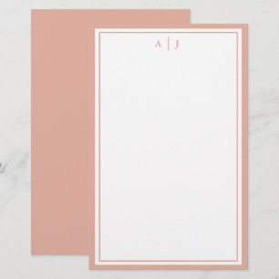 Papelería Monograma Rubor rosado de dos bordes minimalista