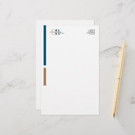 Papelería Monograma simple de oro azul moderno