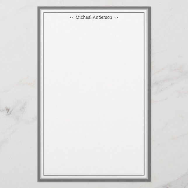 Papelería Monograma Simple Gray Border Classic Personalizado (Anverso)