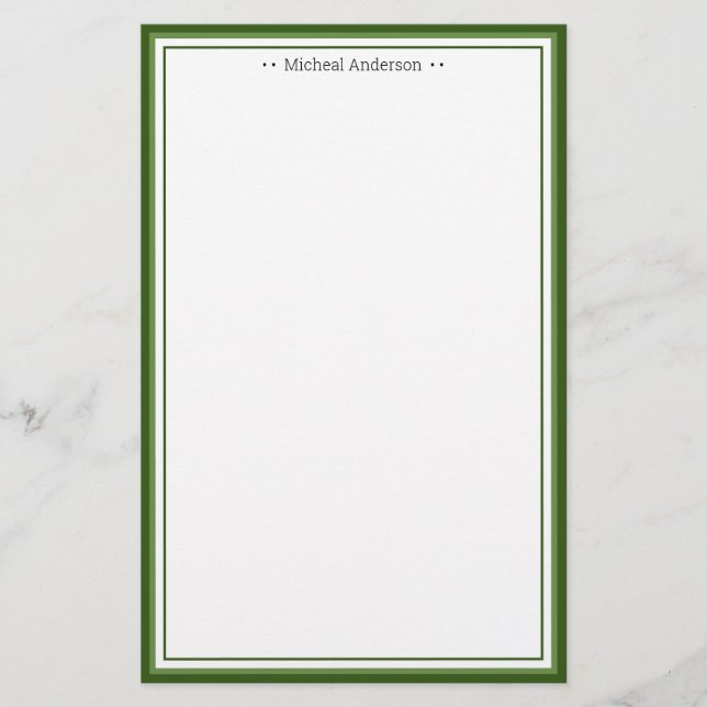 Papelería Monograma Simple Green Border Classic Personalizad (Anverso)