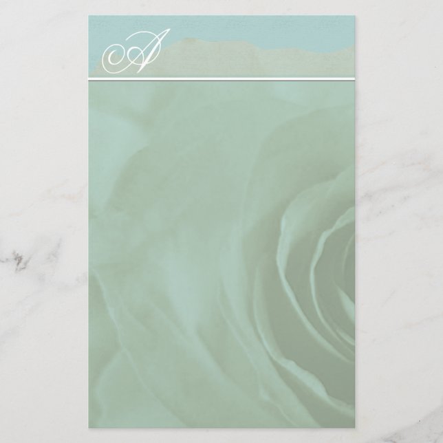 Papelería Monograma Stationery Rosa Faded En Aqua Blue (Anverso)