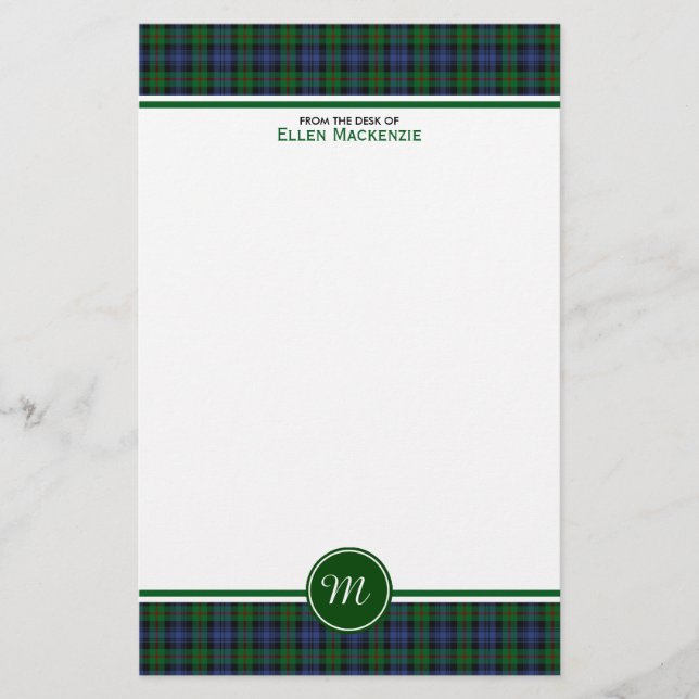 Papelería Monograma Tartan Green y Blue Planteada de Murray  (Anverso)