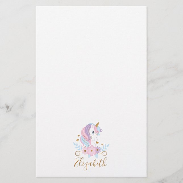 Papelería Monograma Unicornio Oro Azul Rosa, Girona (Anverso)