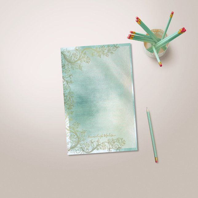 Papelería Monograma verde azulado con lino ornamental (Subido por el creador)
