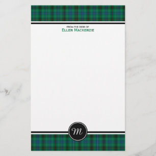 Papelería Monograma verde y azul del tartán del clan de