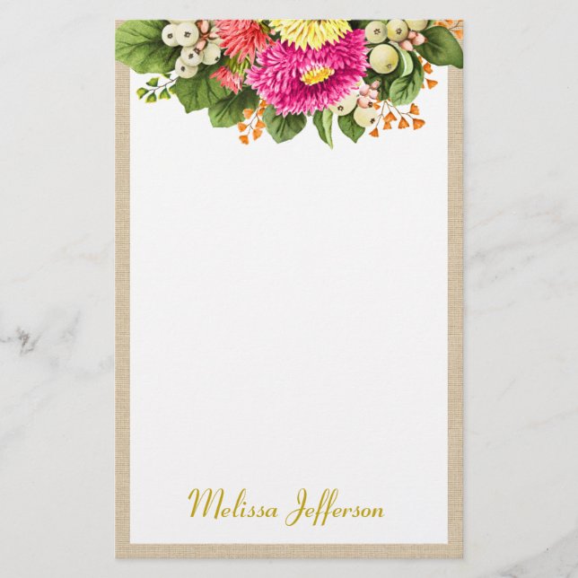 Papelería Monograma Vintage Asters Bouquet Pink Stationess (Anverso)