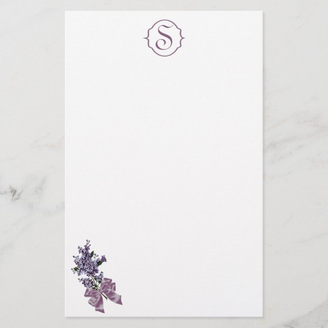 Papelería Monograma y aerosol púrpura de la lila con el arco (Anverso)