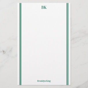 Papelería Monograma y nombre de doble línea verde oscuro