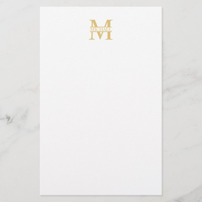 Papelería Monograma y nombre personalizados de blanco y oro (Anverso)