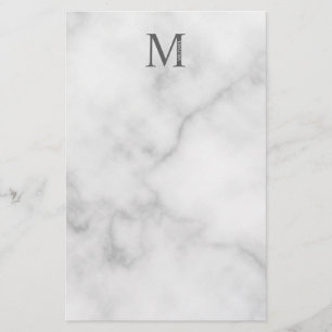 Papelería Monograma y nombre personalizados de mármol blanco