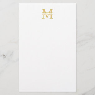 Papelería Monograma y nombre personalizados en blanco y oro