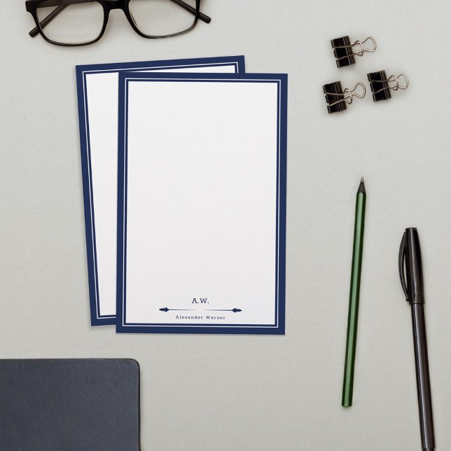 Papelería Monogramado azul Masculino Elegante de la Marina (Subido por el creador)