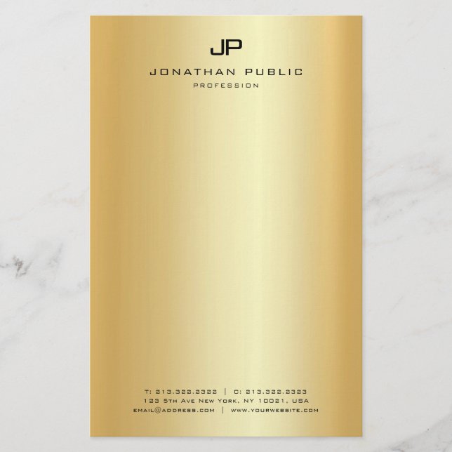 Papelería Monogramed Faux Gold Modern Elegant Template (Anverso)