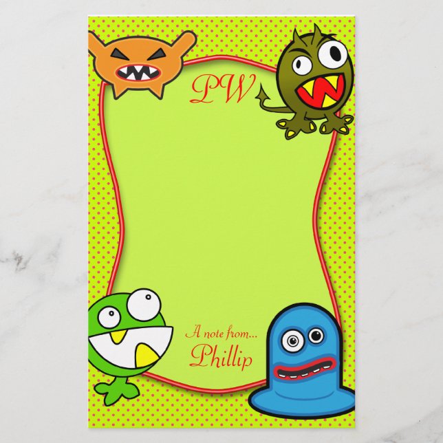 Papelería Monstruos - una nota de… Inmóvil conocido de los (Anverso)