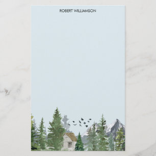 Papelería Montañas acuáticas Naturaleza Fir Trees Cabina For