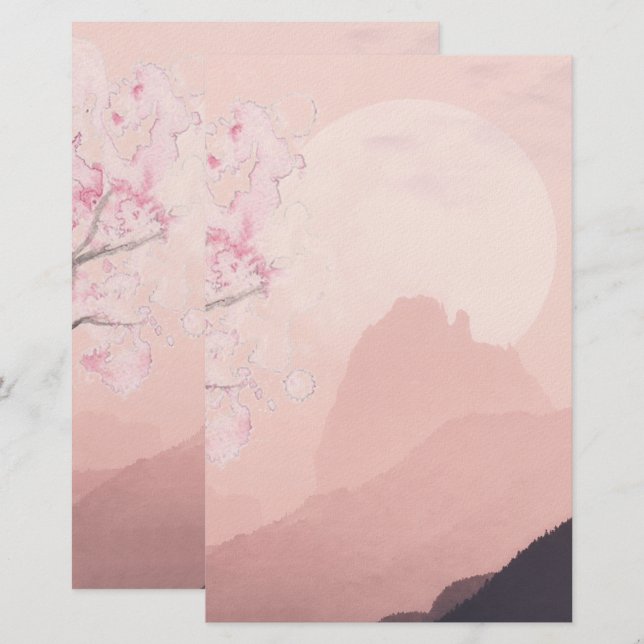 Papelería Montañas Rosa Malva y Horizonte de Sol (Anverso / Reverso)
