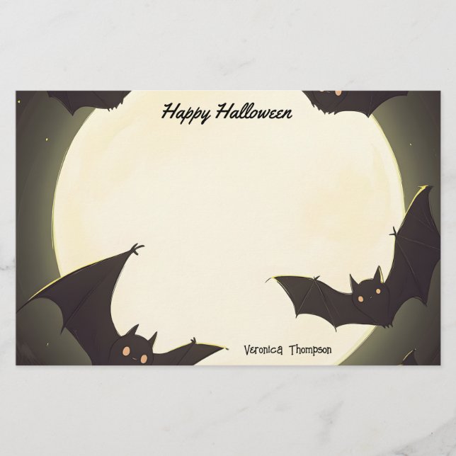 Papelería Moon and Bats Happy Halloween (Anverso)