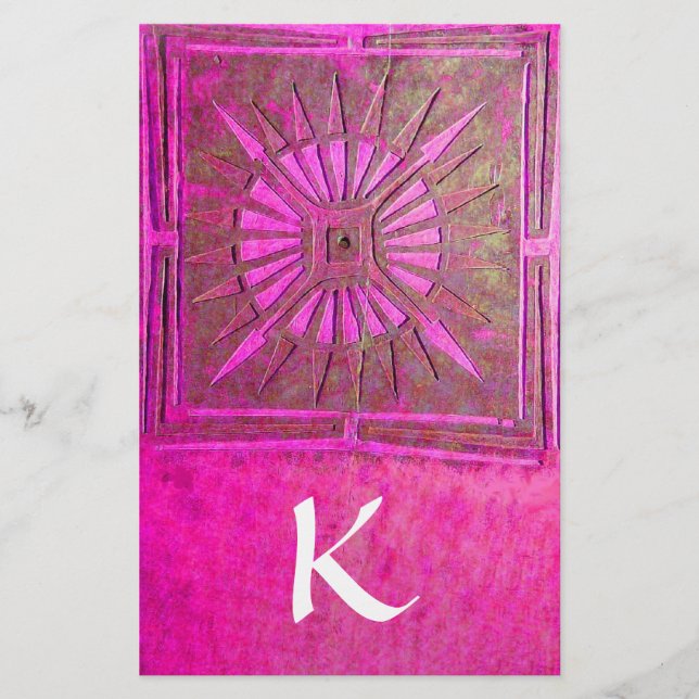 Papelería MORNING STAR MONOGRAM, rosa fucsia blanco (Anverso)