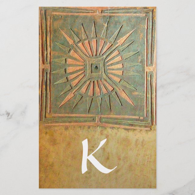 Papelería MORNING STAR MONOGRAM, verde, amarillo marrón blan (Anverso)